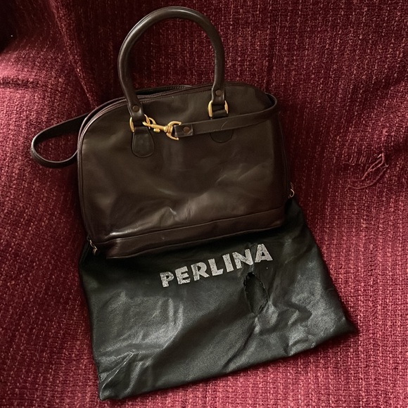 Vintage Perlina leather bowler style handbag with dust bag - Picture 10 of 10